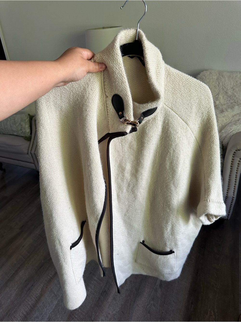 Apt. 9 Cream Knit Toggle Coat with Dark Trim